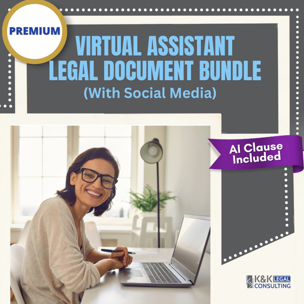 VA Premium Legal Bundle for Social Media with AI Clauses includes a client contract, associate agreement, privacy & cookies policy and website terms of use