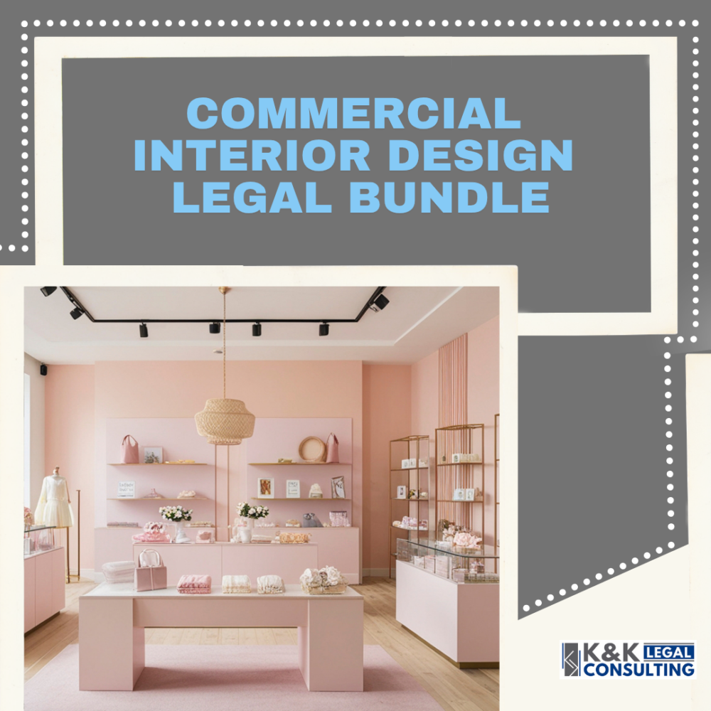 Commercial Interior Design Legal Bundle includes a commercial interior design contract template, CDM template pack, privacy & cookies policy and website terms of use