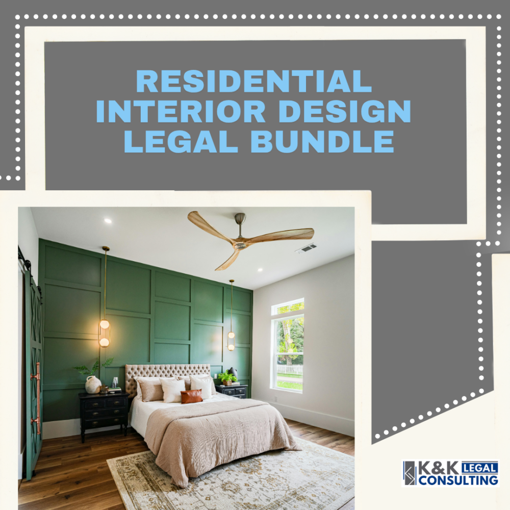 Residential Interior Design Legal Bundle includes a residential interior design contract template, CDM template pack, privacy & cookies policy and website terms of use
